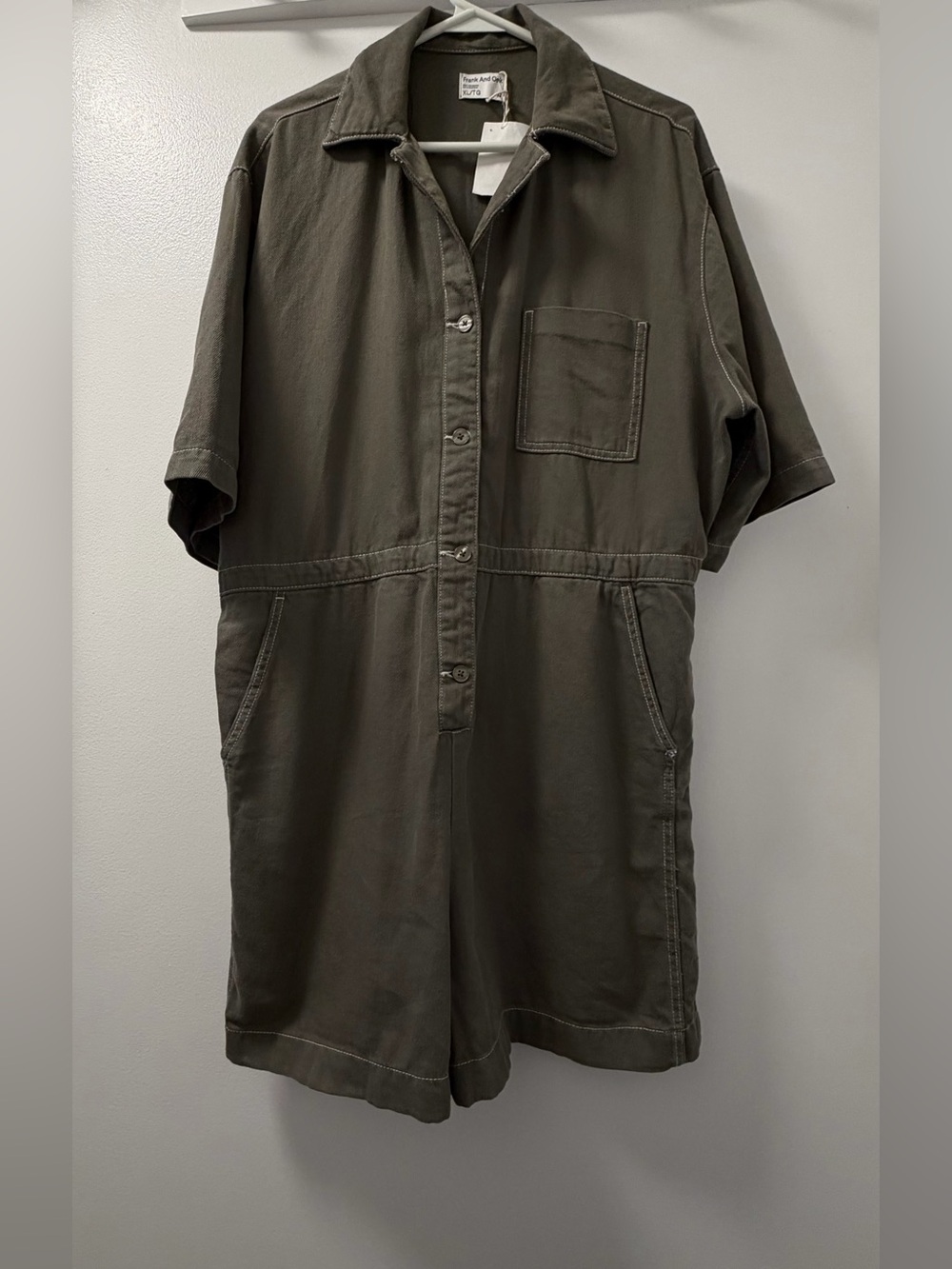 NWT Frank And Oak Olive Utility Romper Organic Cotton XL